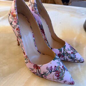 Brandon Maxwell Floral Satin Pointed Toe Pumps Heels